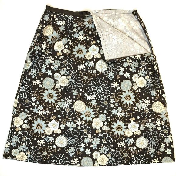 Y2K LAPIS Floral Skirt Brown Blue White A Line Unlined Side Zip Boho Womens P/M - Picture 2 of 10